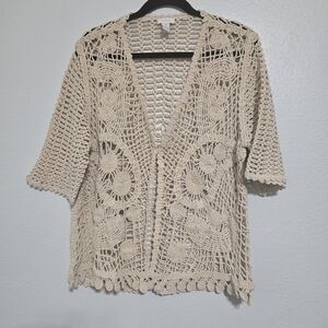 Chico's Beige Crochet Cardigan